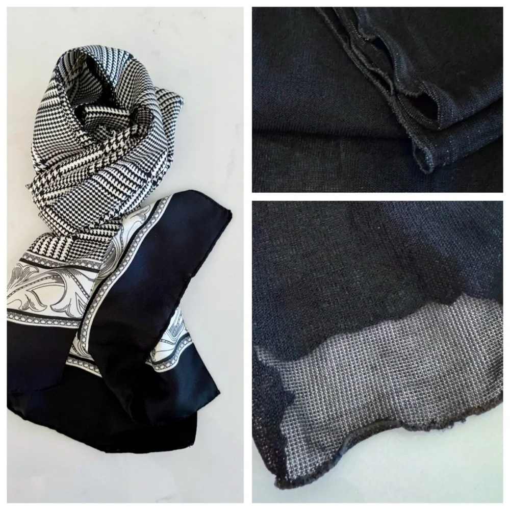 BUNDLE (3) Vintage B&W Houndstooth Pattern Assorted Wrap Scarves